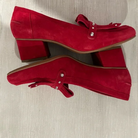 Franco Sarto Red Suede Women's Heeled Loafers - Picture 6 of 8